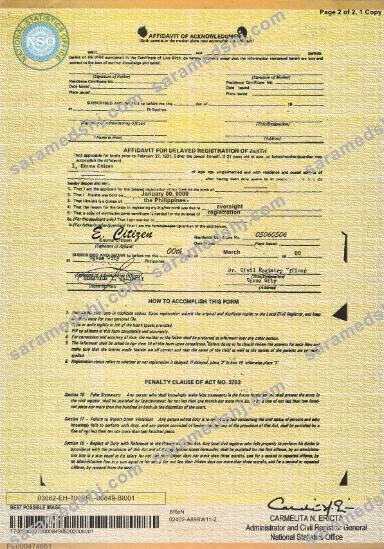 Philippines birth certificate template in PSD format